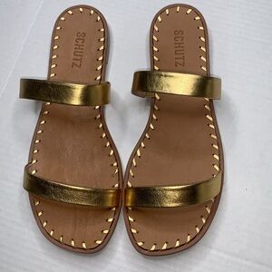 SCHUTZ Gold and Brown Sandals